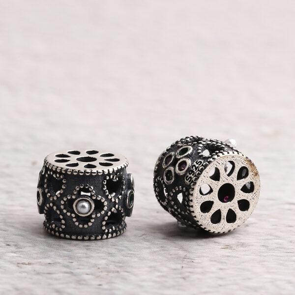 drum bead, flower bead, spacer bead, s925 sterling silver, silver bead, oxidized silver bead - Image 4