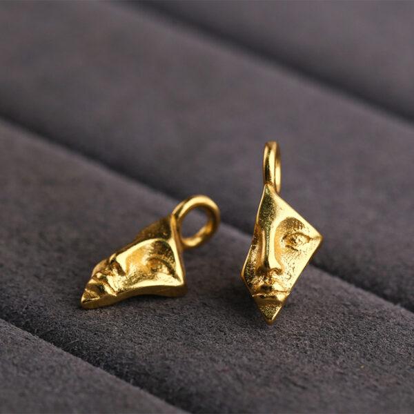 half face charm, s925 sterling silver, golden charm, gild bead - Image 4