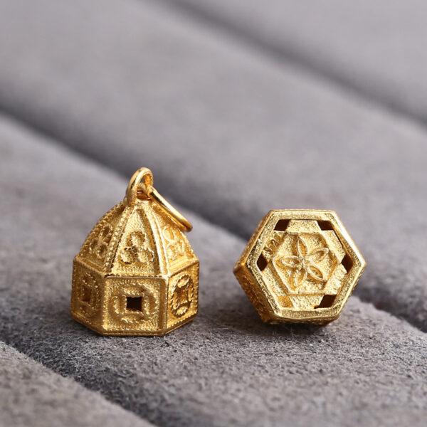 tent charm, flower pattern charm, s925 sterling silver, golden charm, gild bead - Image 4