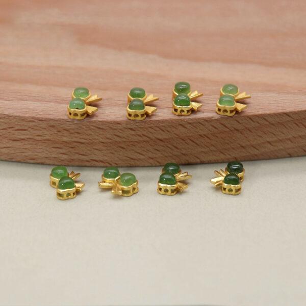 bow-knot bead, bezel bead, nephrite bead, green bead, sterling silver bead, gild bead, golden bead, 2pcs / 5 pcs - Image 5