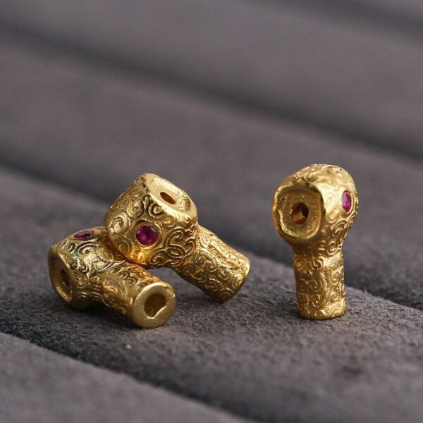 T drilled bead, vine pattern bead, spacer bead, s925 sterling silver, sterling silver bead, golden bead, gild bead - Image 5