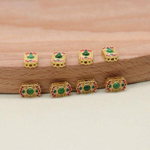 hollow flower bead, rectangle bead, bezel bead, jadeite bead, green bead, sterling silver bead, gild bead, golden bead, 2pcs / 5 pcs - Image 5