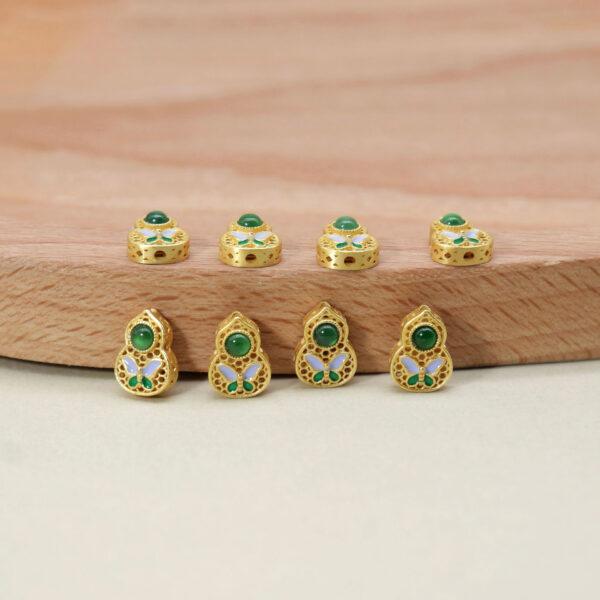 hollow gourd bead, bezel bead, jadeite bead, green bead, sterling silver bead, gild bead, golden bead, 2pcs / 5 pcs - Image 5