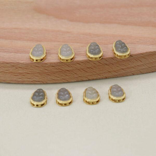 leaf bead, bezel bead, nephrite bead, purple gray bead, sterling silver bead, gild bead, golden bead, 2pcs / 5 pcs - Image 5