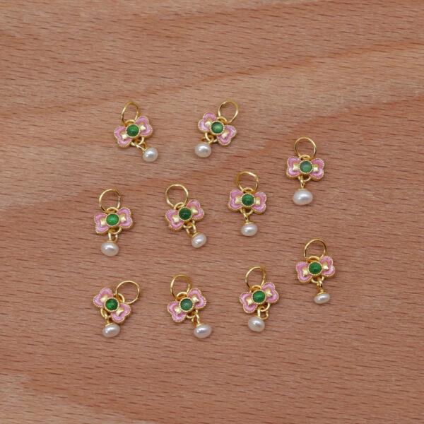 bow-knot charm, flower charm, jadeite charm, green charm, sterling silver charm, gild bead, golden charm, 2pcs / 5 pcs - Image 5