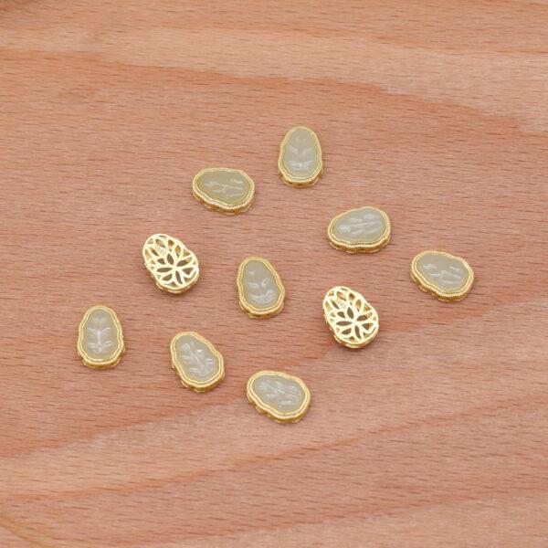 leaf bead, bezel bead, nephrite bead, white bead, sterling silver bead, gild bead, golden bead, 2pcs / 5 pcs - Image 5