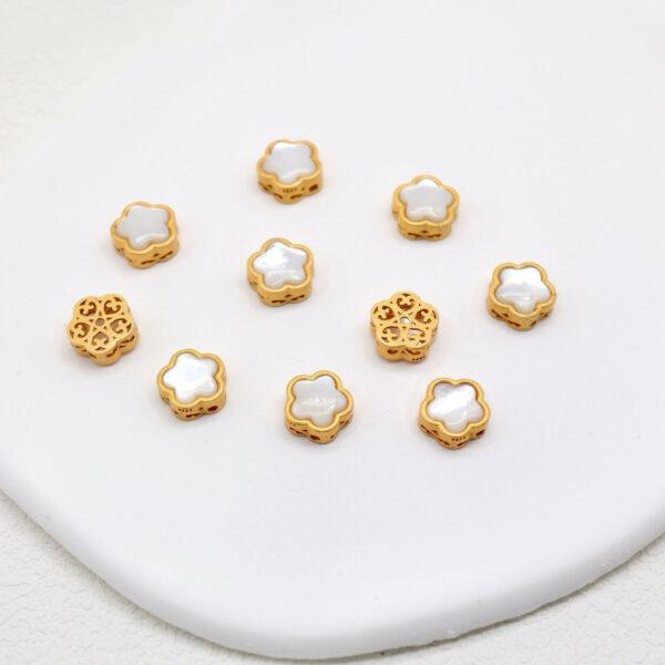 star bead, bezel bead, shell bead, white bead, sterling silver bead, gild bead, golden bead, 2pcs / 5 pcs - Image 5