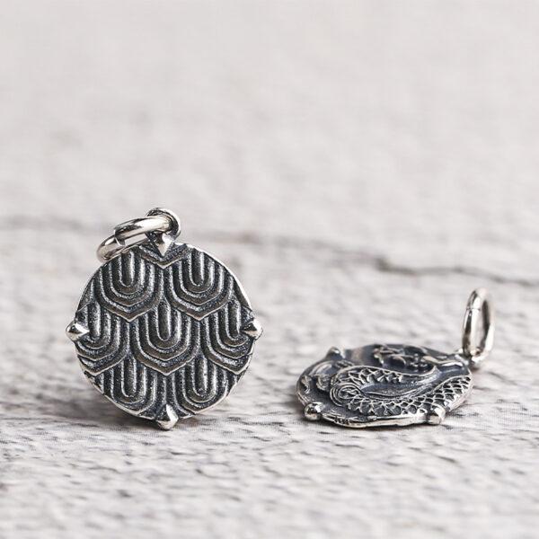 dragon charm, round charm, s925 sterling silver, silver bead, silver charm, oxidized silver bead - Image 5