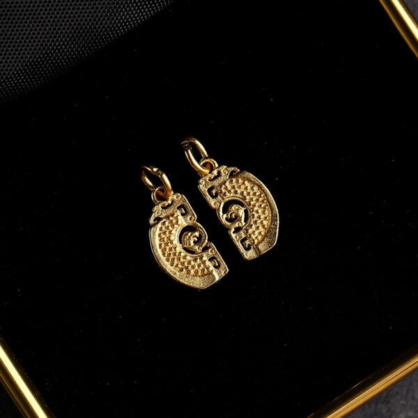 hollow phoenix charm, semicircle charm, s925 sterling silver, golden charm, gild bead - Image 5