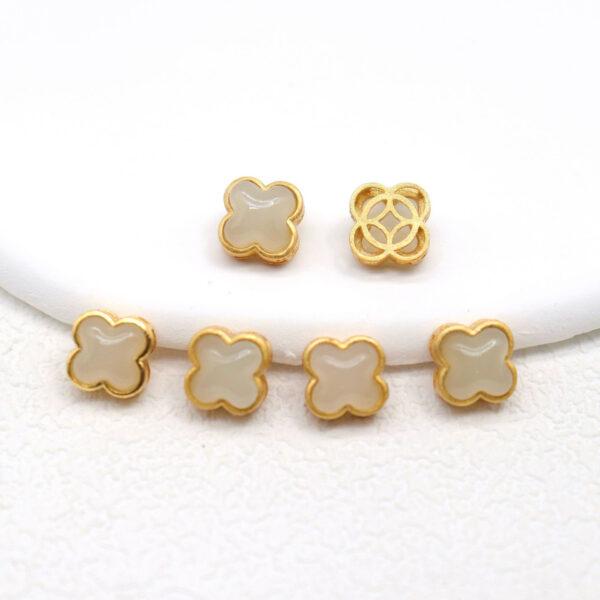Four-leaf clover bead, bezel bead, nephrite bead, white bead, sterling silver bead, gild bead, golden bead, 2pcs / 5 pcs - Image 5