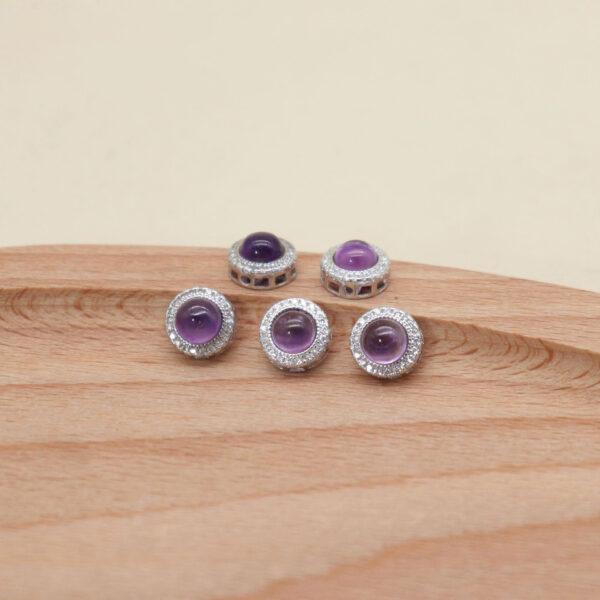 square bead, round bead, bezel bead, amethyst bead, purple bead, sterling silver bead, gild bead, golden bead, 2pcs / 5 pcs - Image 5