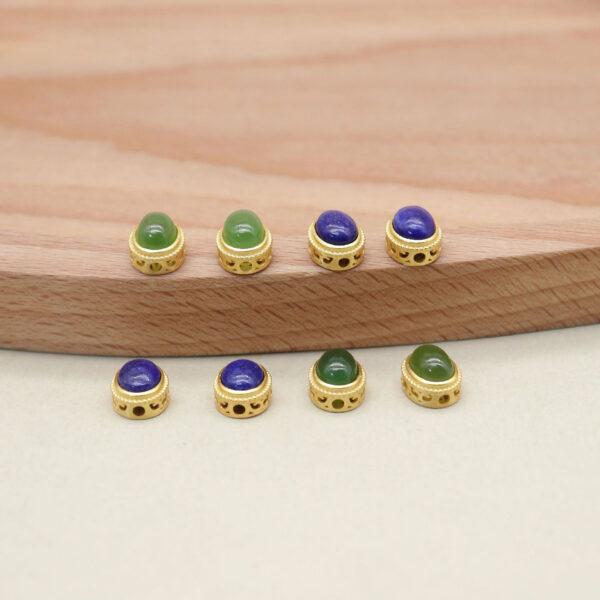 oval bead, bezel bead, nephrite bead, lapis lazuli bead, green bead, blue bead, sterling silver bead, gild bead, golden bead, 2pcs / 5 pcs - Image 5