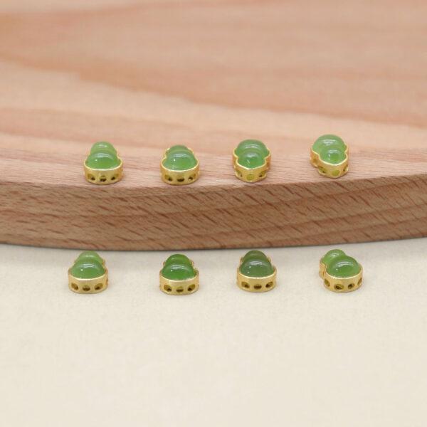 gourd bead, bezel bead, nephrite bead, green bead, sterling silver bead, gild bead, golden bead, 2pcs / 5 pcs - Image 5