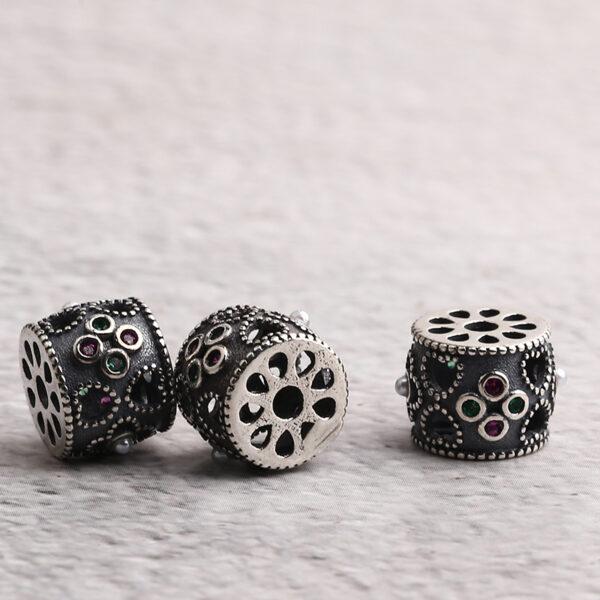drum bead, flower bead, spacer bead, s925 sterling silver, silver bead, oxidized silver bead - Image 5
