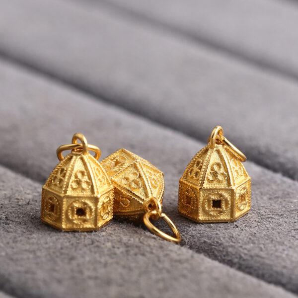 tent charm, flower pattern charm, s925 sterling silver, golden charm, gild bead - Image 5