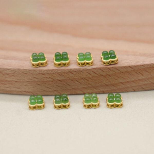 four-petal flower bead, bezel bead, nephrite bead, green bead, sterling silver bead, gild bead, golden bead, 2pcs / 5 pcs - Image 5