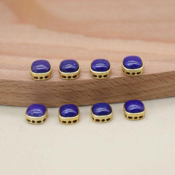 square bead, bezel bead, lapis lazuli bead, blue bead, sterling silver bead, gild bead, golden bead, 2pcs / 5 pcs - Image 5