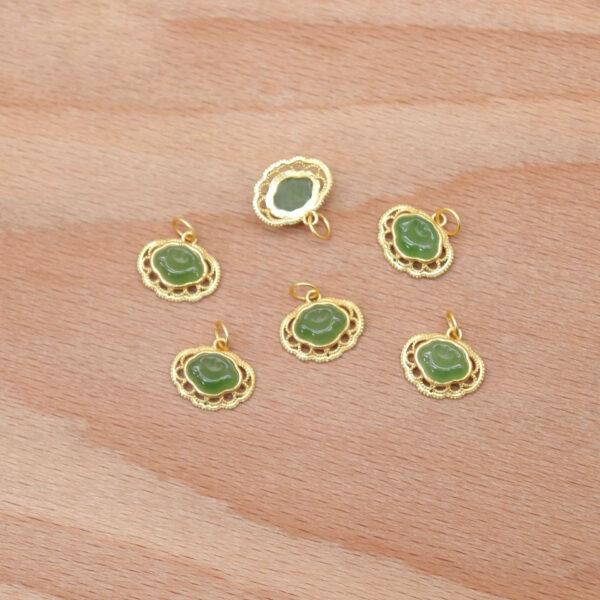 ruyi flower charm, nephrite charm, green charm, sterling silver charm, gild bead, golden charm, 2pcs / 5 pcs - Image 3