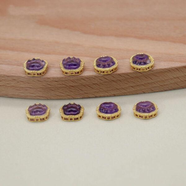 cat paw bead, bezel bead, amethyst bead, purple bead, sterling silver bead, gild bead, golden bead, 2pcs / 5 pcs - Image 5