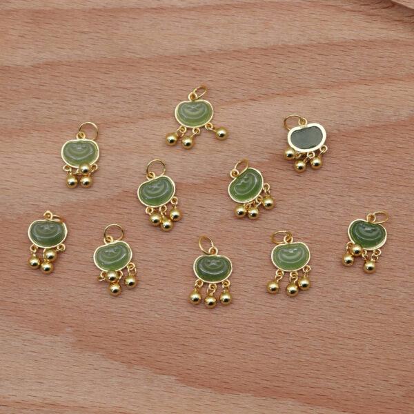 ruyi flower charm, nephrite charm, green charm, sterling silver charm, gild bead, golden charm, 2pcs / 5 pcs - Image 5