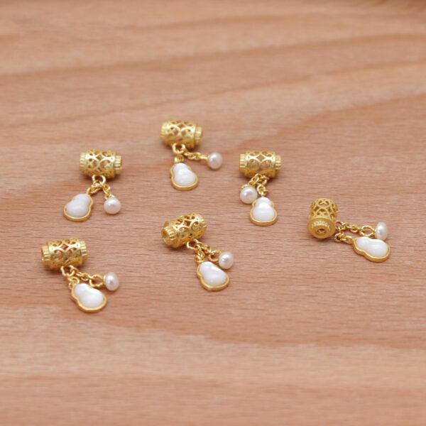 gourd charm, shell charm, white charm, sterling silver charm, gild bead, golden charm, 2pcs / 5 pcs - Image 5