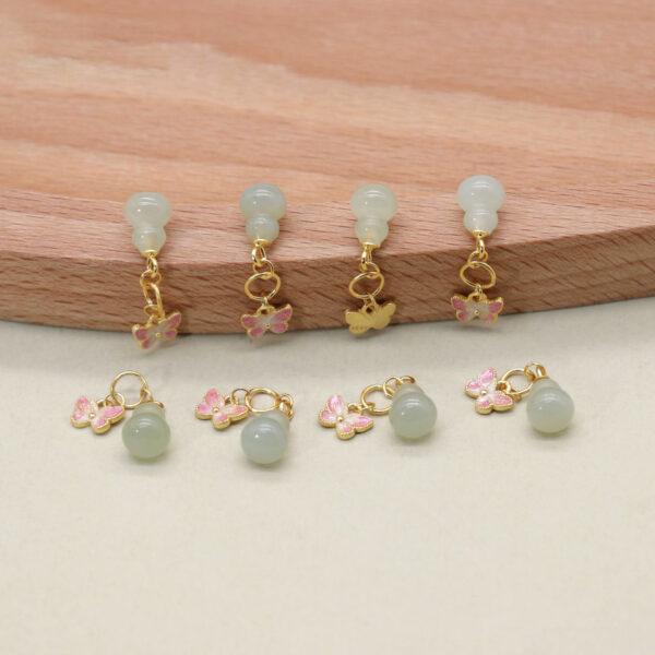 gourd charm, butterfly charm, nephrite charm, light green charm, sterling silver charm, gild bead, golden charm, 2pcs / 5 pcs - Image 5