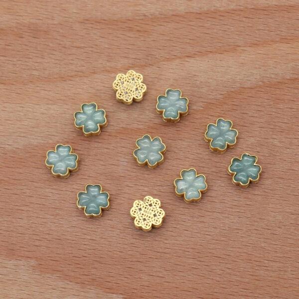 four-leaf clover bead, bezel bead, jadeite bead, light blue bead, sterling silver bead, gild bead, golden bead, 2pcs / 5 pcs - Image 5