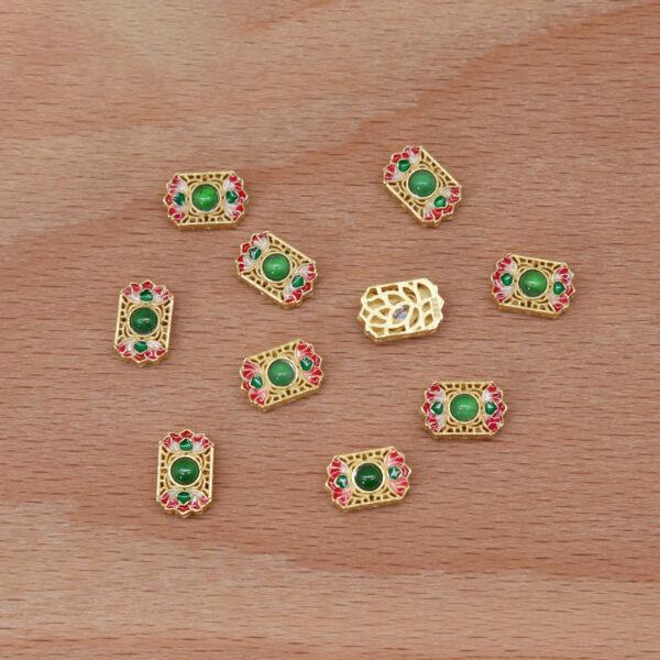 hollow flower bead, rectangle bead, bezel bead, jadeite bead, green bead, sterling silver bead, gild bead, golden bead, 2pcs / 5 pcs - Image 6