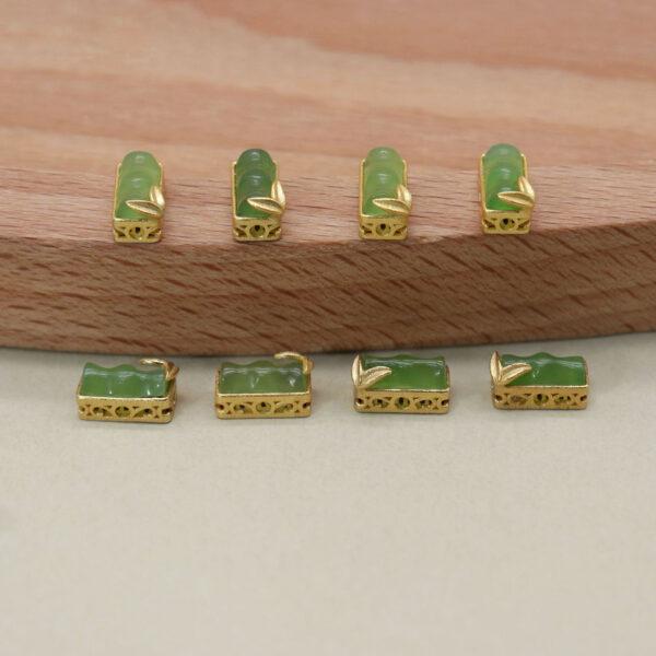 bamboo bead, bezel bead, nephrite bead, green bead, sterling silver bead, gild bead, golden bead, 2pcs / 5 pcs - Image 6