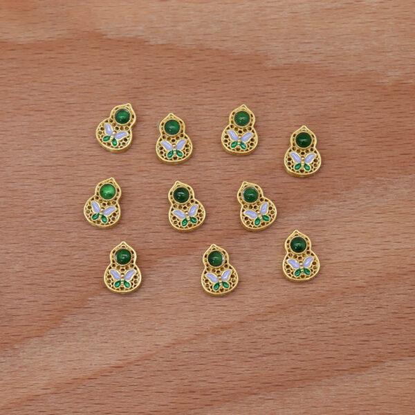 hollow gourd bead, bezel bead, jadeite bead, green bead, sterling silver bead, gild bead, golden bead, 2pcs / 5 pcs - Image 6