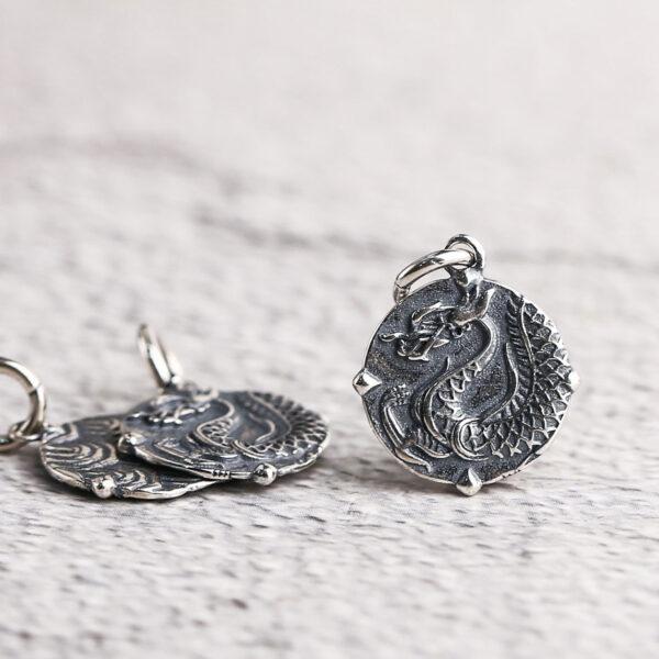 dragon charm, round charm, s925 sterling silver, silver bead, silver charm, oxidized silver bead - Image 6
