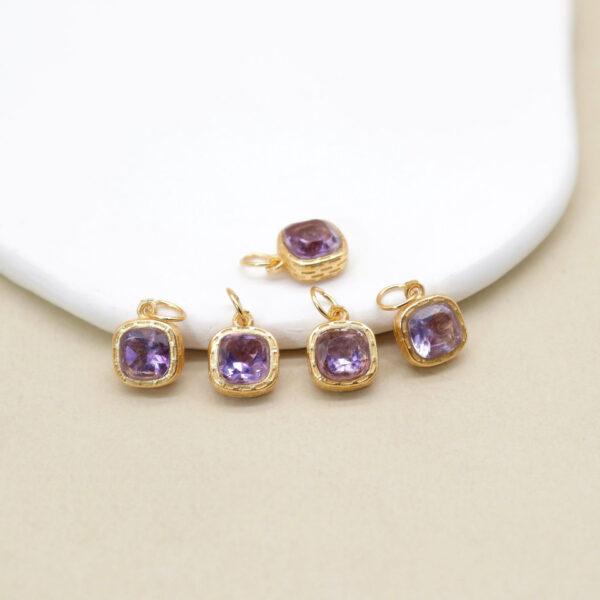 square bead, round bead, bezel bead, amethyst bead, purple bead, sterling silver bead, gild bead, golden bead, 2pcs / 5 pcs - Image 6