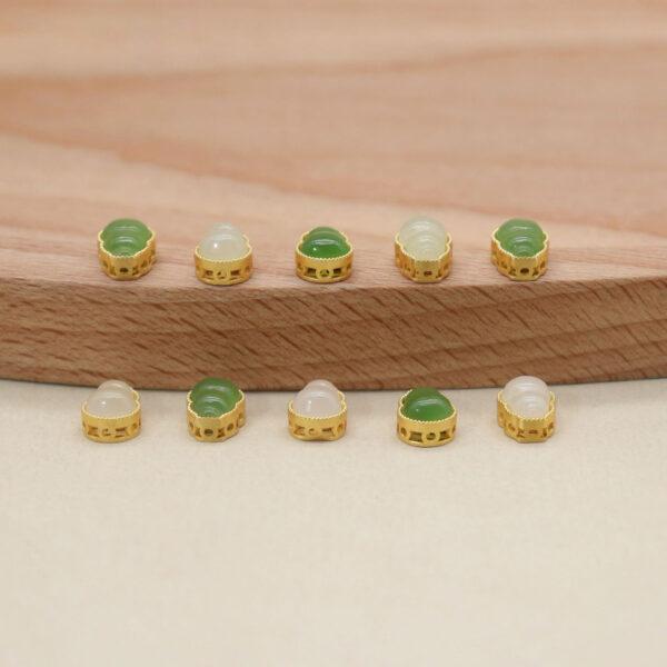 gourd bead, bezel bead, nephrite bead, green bead, white bead, sterling silver bead, gild bead, golden bead, 2pcs / 5 pcs - Image 6