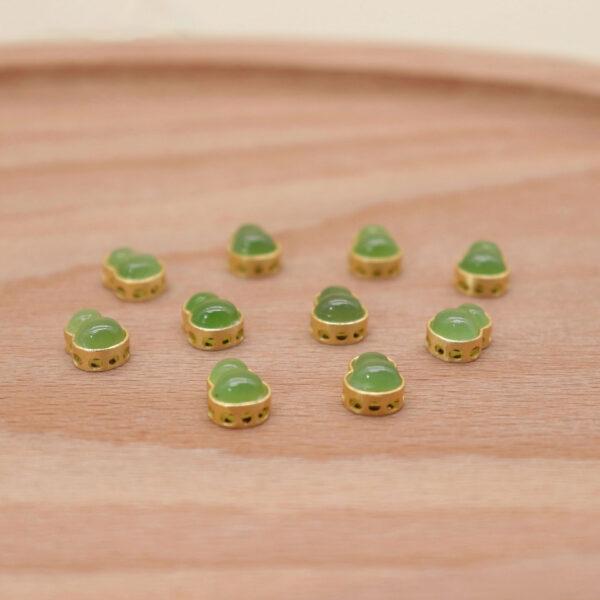 gourd bead, bezel bead, nephrite bead, green bead, sterling silver bead, gild bead, golden bead, 2pcs / 5 pcs - Image 6