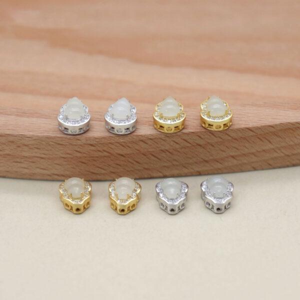 gourd bead, bezel bead, nephrite bead, white bead, sterling silver bead, gild bead, golden bead, 2pcs / 5 pcs - Image 6