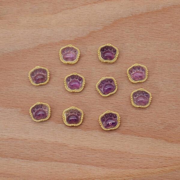 cat paw bead, bezel bead, amethyst bead, purple bead, sterling silver bead, gild bead, golden bead, 2pcs / 5 pcs - Image 6