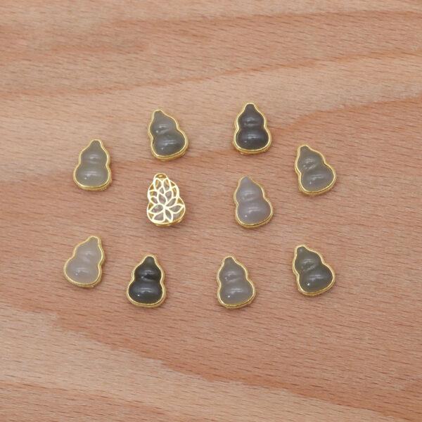gourd bead, bezel bead, nephrite bead, purple gray bead, sterling silver bead, gild bead, golden bead, 2pcs / 5 pcs - Image 6