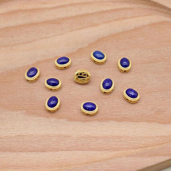oval bead, bezel bead, nephrite bead, lapis lazuli bead, green bead, blue bead, sterling silver bead, gild bead, golden bead, 2pcs / 5 pcs - Image 7