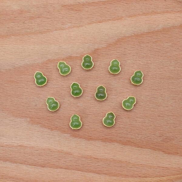 gourd bead, bezel bead, nephrite bead, green bead, sterling silver bead, gild bead, golden bead, 2pcs / 5 pcs - Image 7