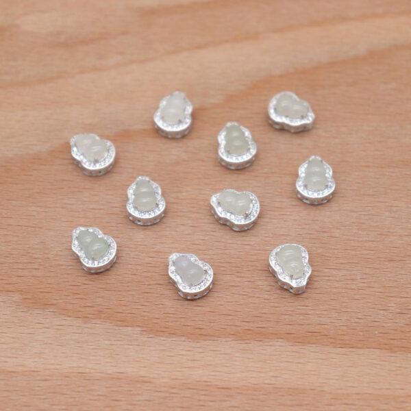 gourd bead, bezel bead, nephrite bead, white bead, sterling silver bead, gild bead, golden bead, 2pcs / 5 pcs - Image 9