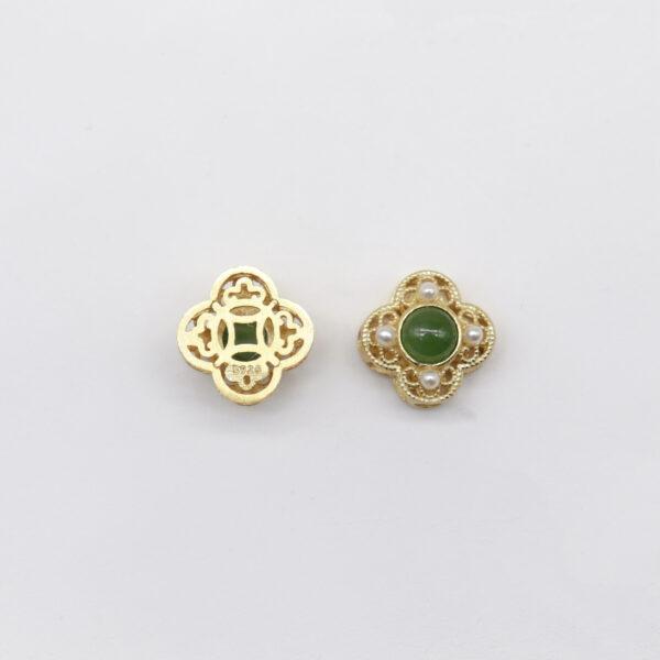 four-leaf clover bead, bezel bead, nephrite bead, green bead, sterling silver bead, gild bead, golden bead, 2pcs / 5 pcs