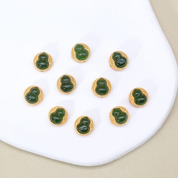 gourd bead, round bead, bezel bead, nephrite bead, green bead, sterling silver bead, gild bead, golden bead, 2pcs / 5 pcs