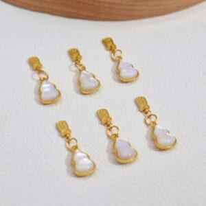 gourd charm, shell charm, white charm, sterling silver charm, gild bead, golden charm, 2pcs / 5 pcs