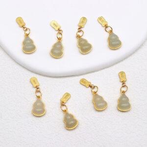 gourd charm, nephrite charm, sterling silver charm, gild bead, golden charm, 2pcs / 5 pcs