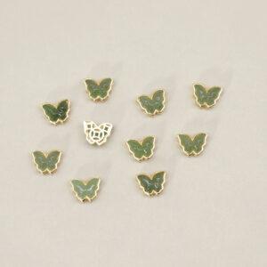 butterfly bead, bezel bead, nephrite bead, green bead, sterling silver bead, gild bead, golden bead, 2pcs / 5 pcs
