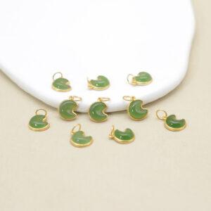moon charm, nephrite charm, green charm, sterling silver charm, gild bead, golden charm, 2pcs / 5 pcs
