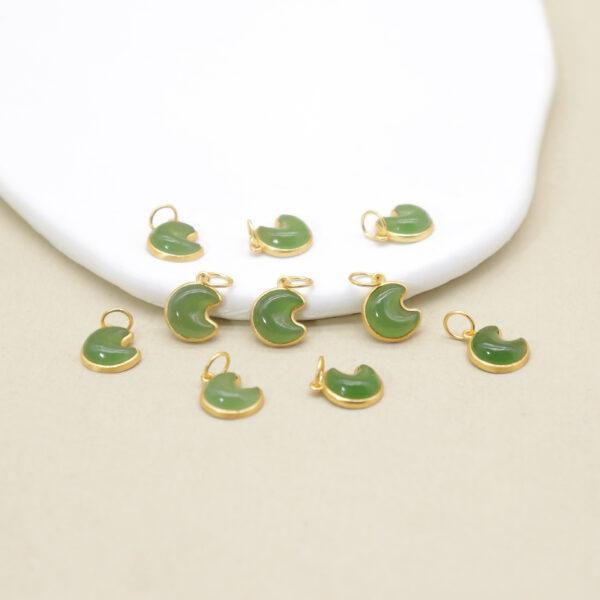 moon charm, nephrite charm, green charm, sterling silver charm, gild bead, golden charm, 2pcs / 5 pcs