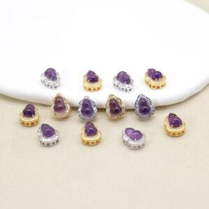 gourd bead, bezel bead, amethyst bead, purple bead, sterling silver bead, gild bead, golden bead, 2pcs / 5 pcs