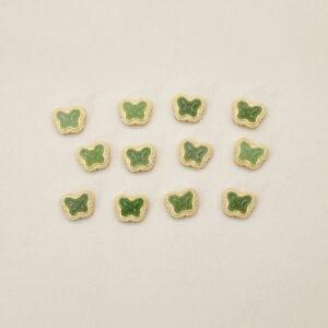 butterfly bead, bezel bead, nephrite bead, green bead, sterling silver bead, gild bead, golden bead, 2pcs / 5 pcs