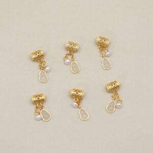 gourd charm, white nephrite charm, sterling silver charm, gild bead, golden charm, 2pcs / 5 pcs
